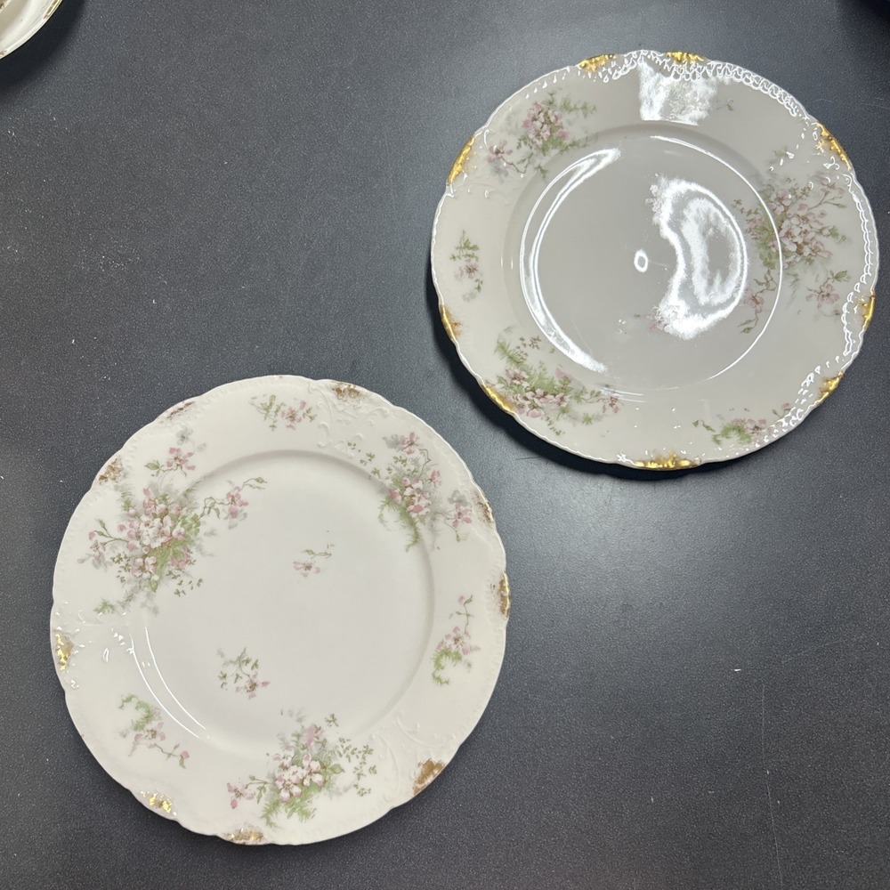 Theodore Haviland Limoges France 10" Dinner Plates Pink Roses Blue Ribbons